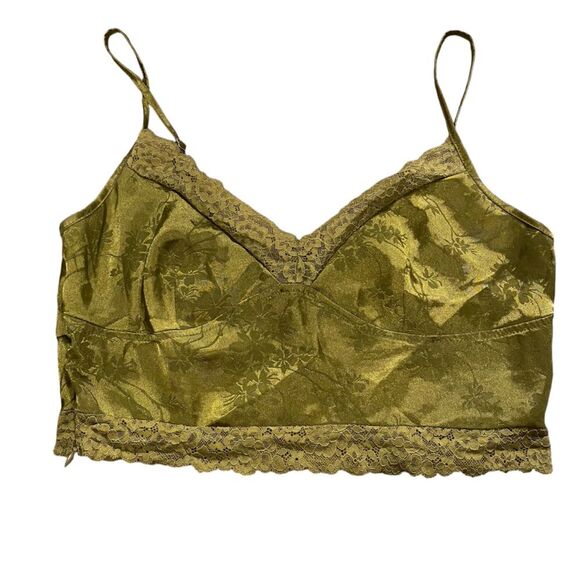 Boutique Women’s L Lace Trim Satin Camisole Tank Olive Green Y2K Style Cropped - Picture 2 of 7